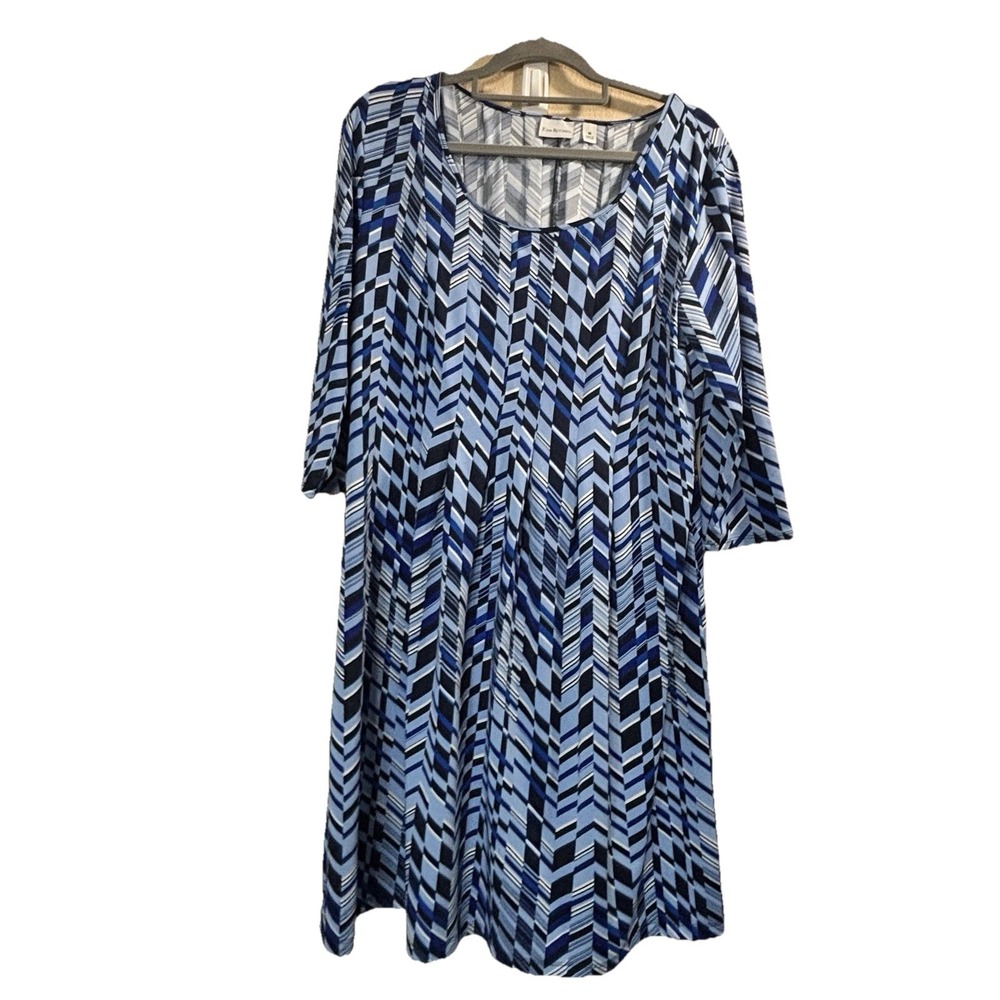 Kim‎ Rogers Blue Geometric Dress 3/4 Sleeve Career Party Stretch Size Medium